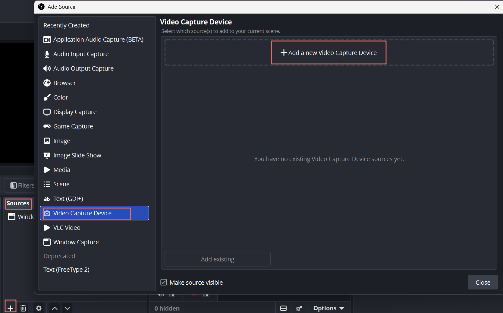add camera in obs