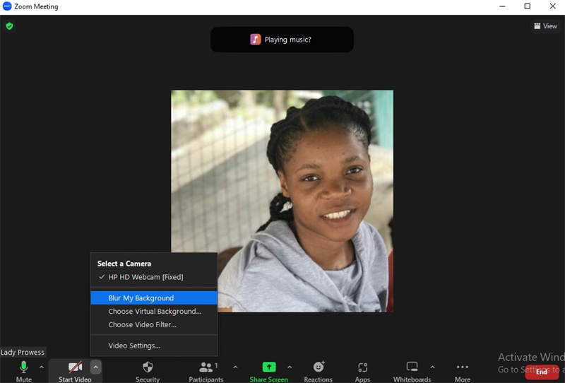 blur my background in Zoom