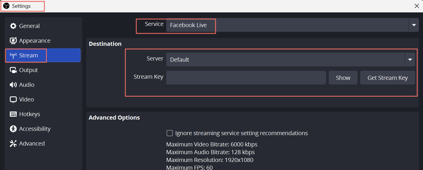 connect obs with facebook live