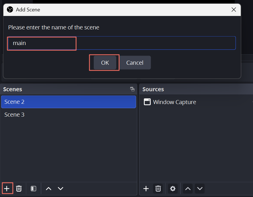 create your main scene in obs