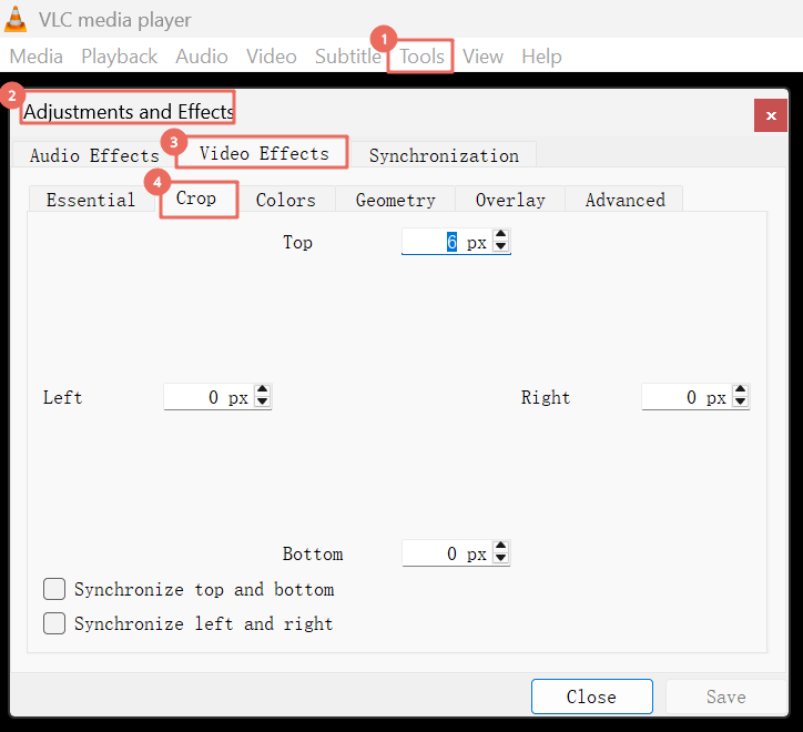 crop the video in vlc