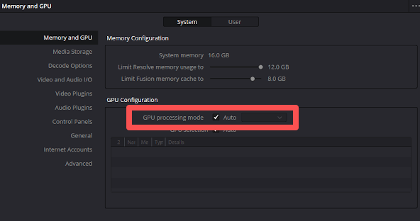 Davinci GPU Processing Mode