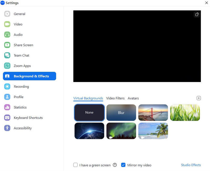 background and effects in Zoom