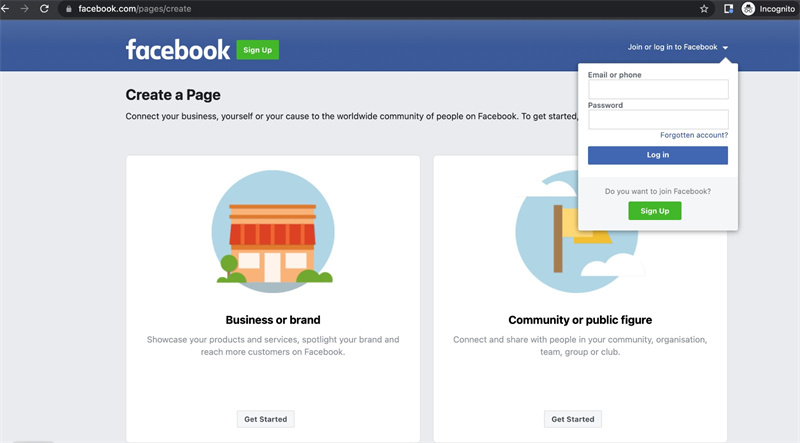 create a Facebook page