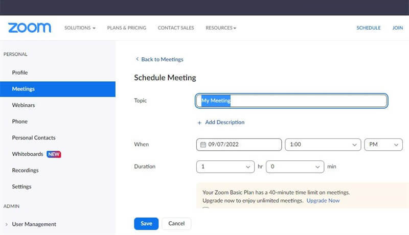 schedule a meeting in Zoom