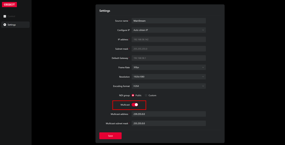 turn on the Multicast switch