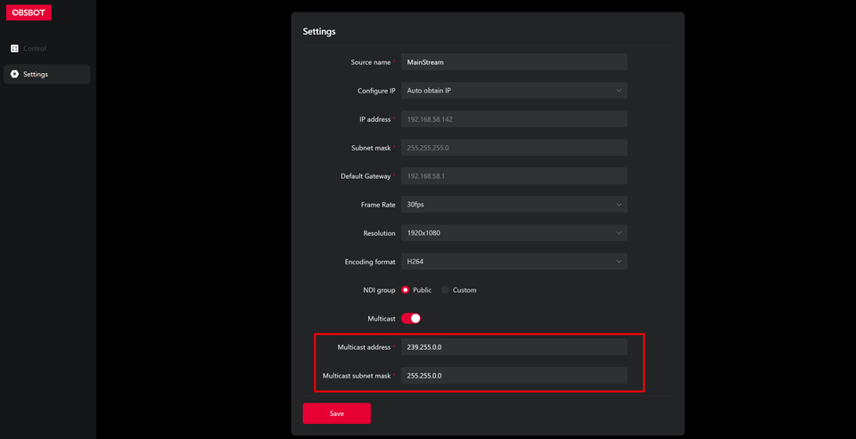 fill in the Multicast address