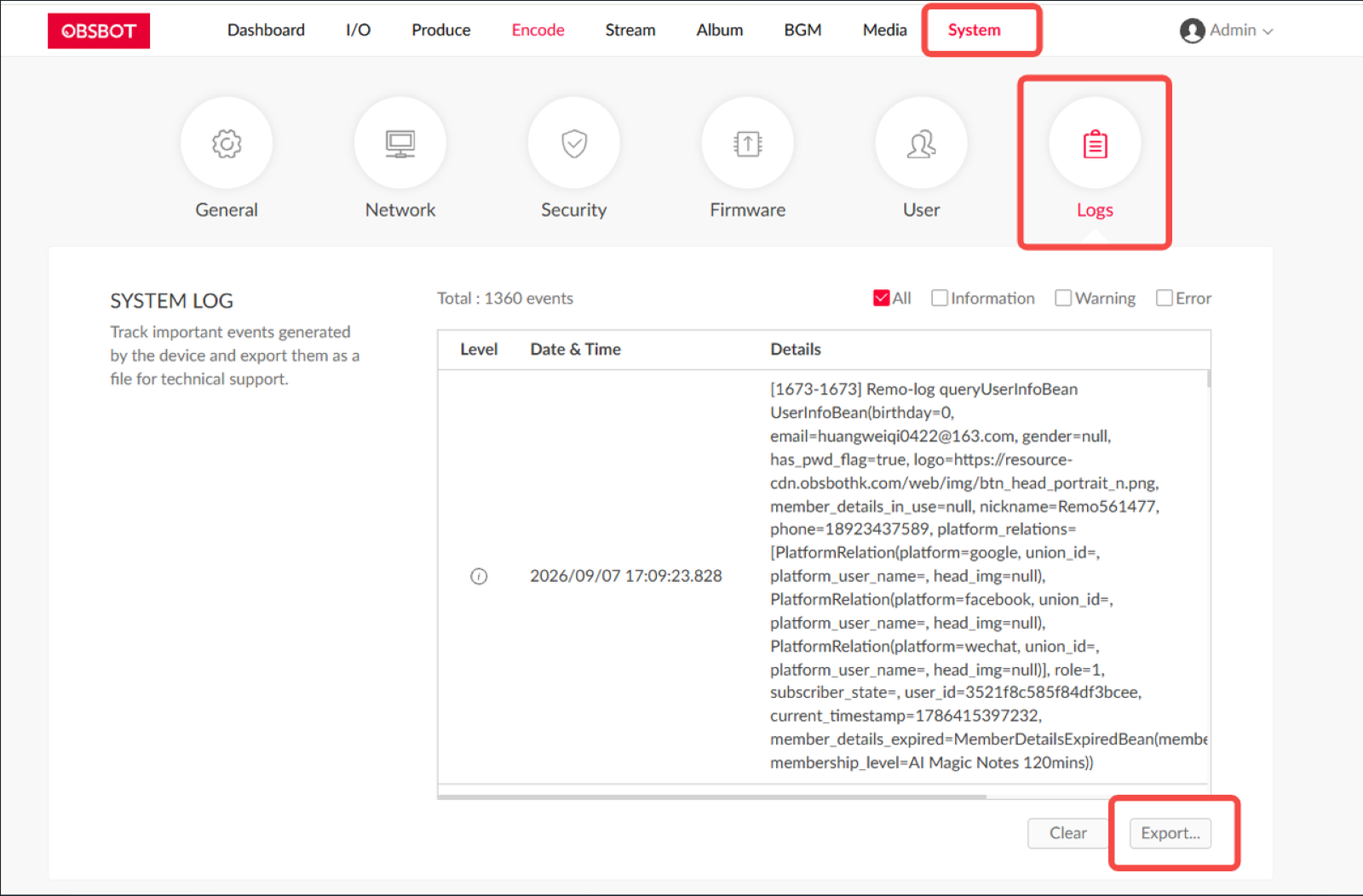 export log files from talent 2 image 9