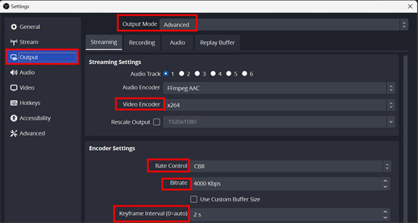 obs setting for streaming common setting