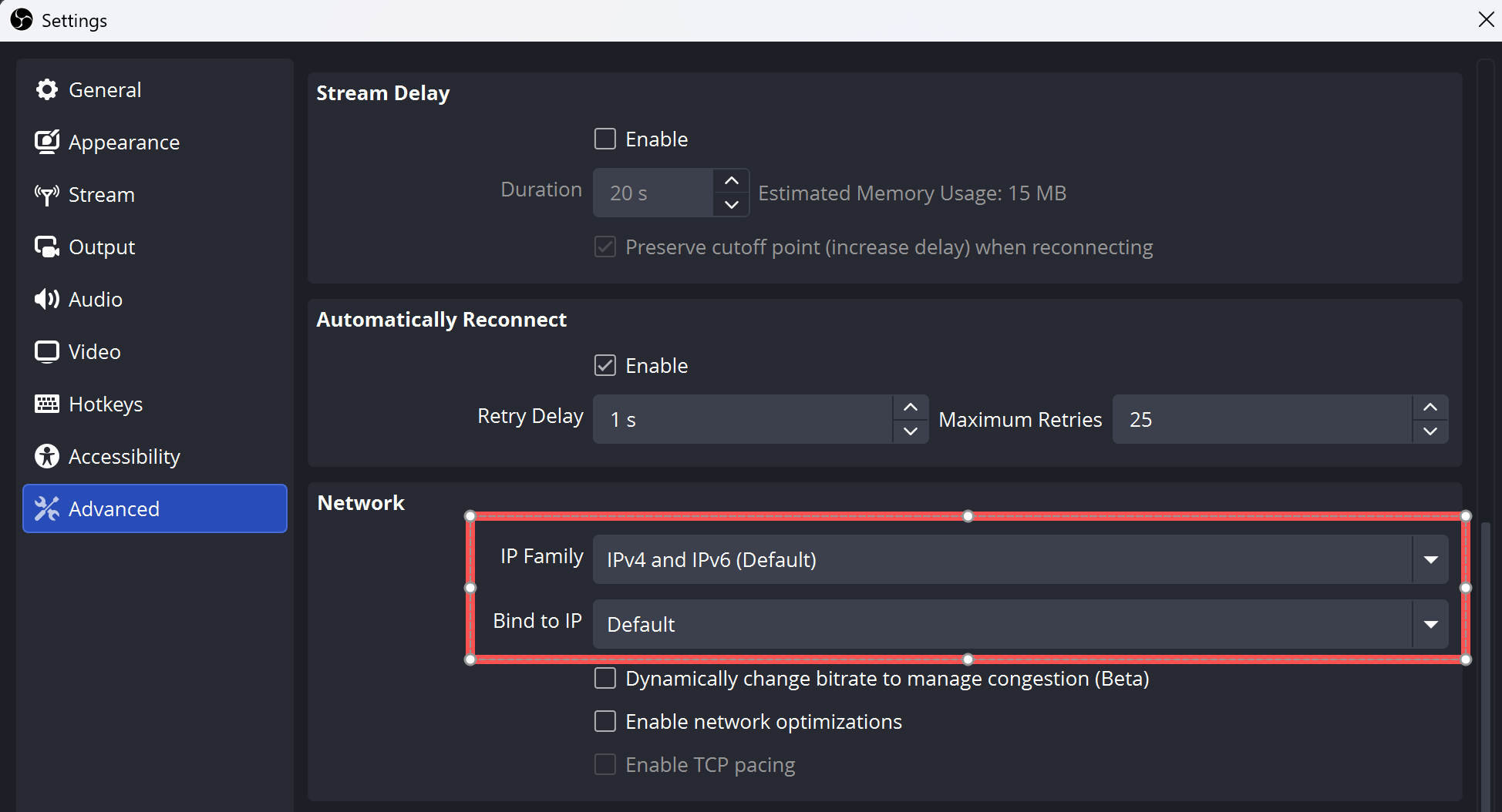 obs advanced setting