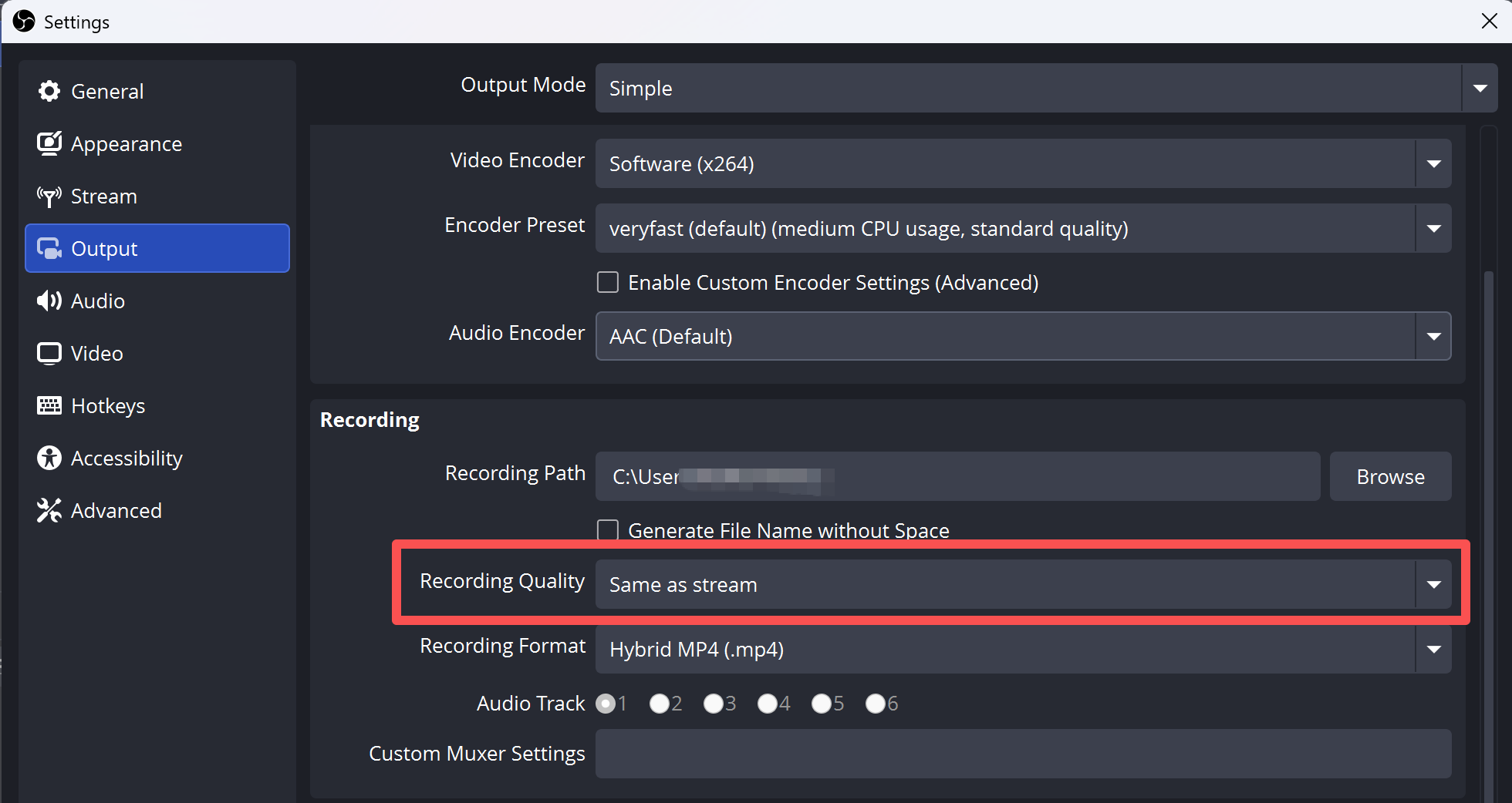 obs output setting
