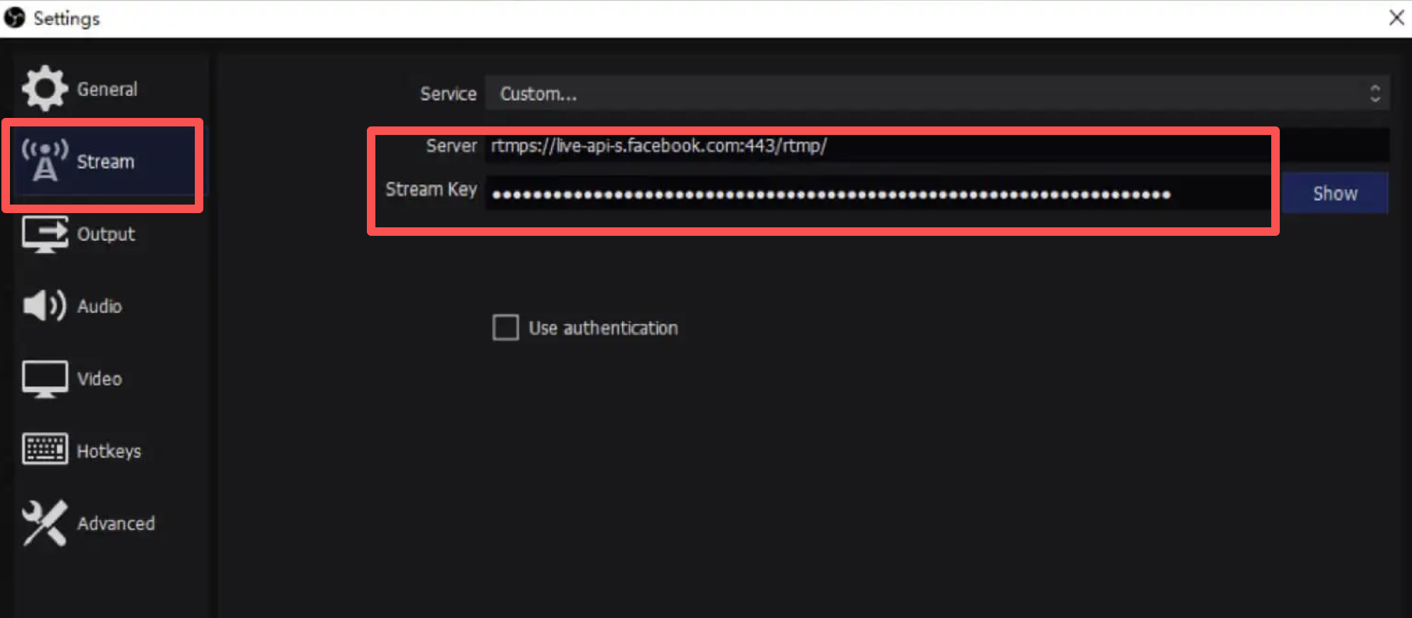 obs streaming server key