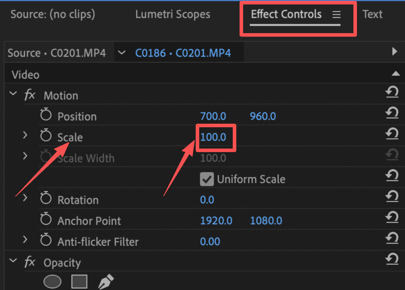 premiere pro effect controls