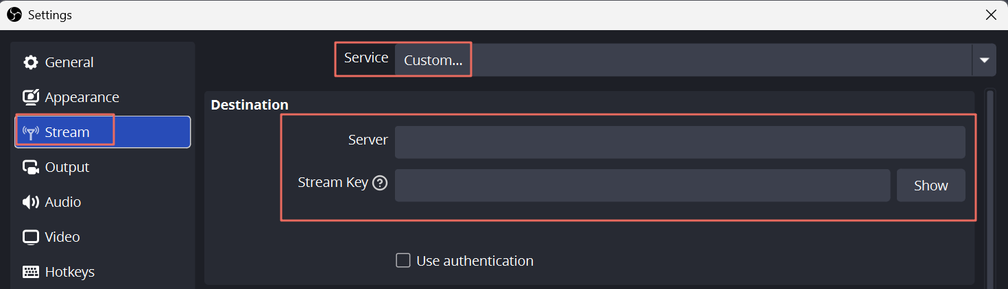 streaming key connect to obs