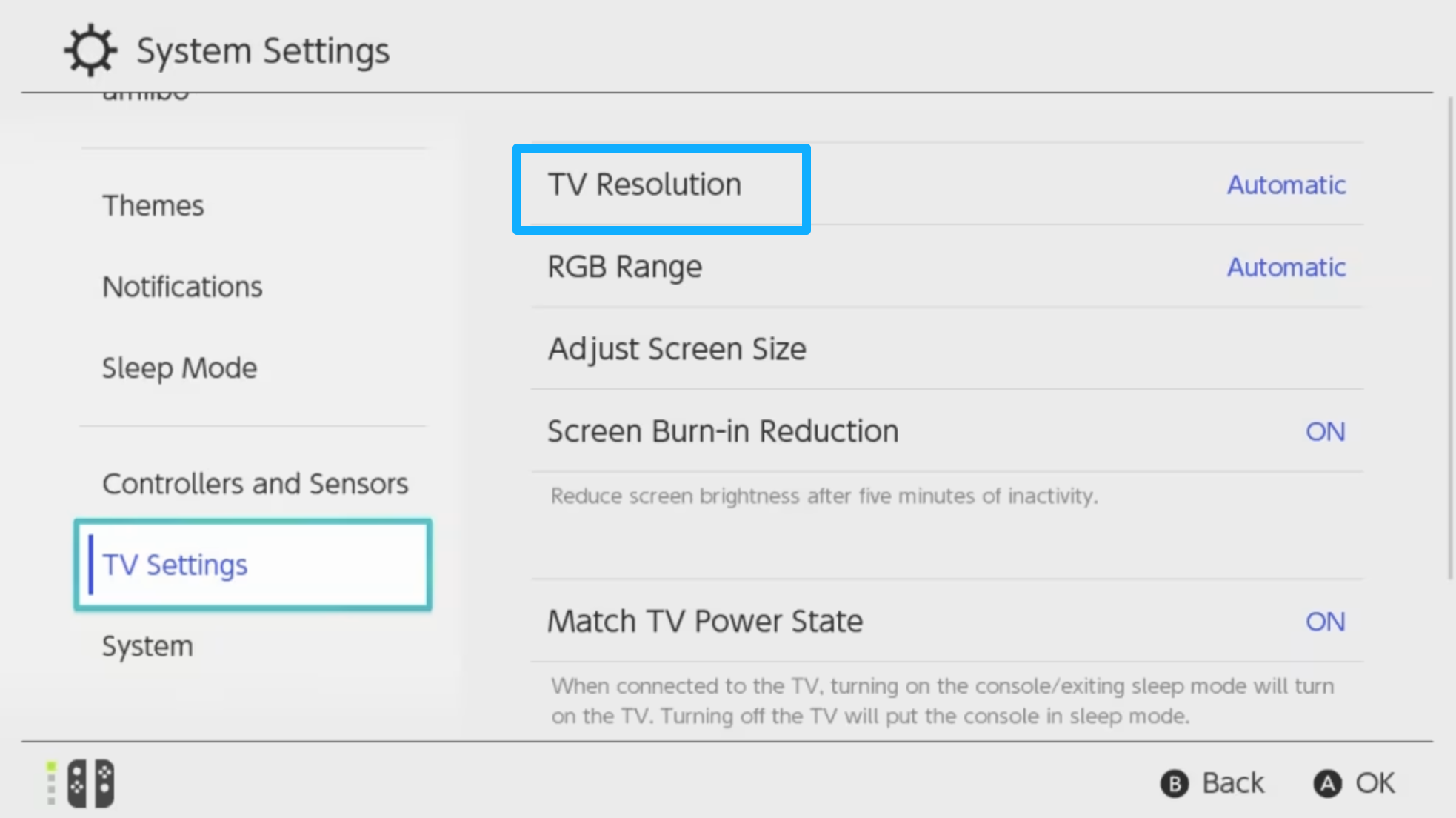 switch tv settings