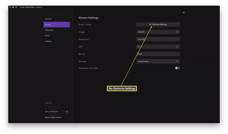 twitch bitrate reoptimize