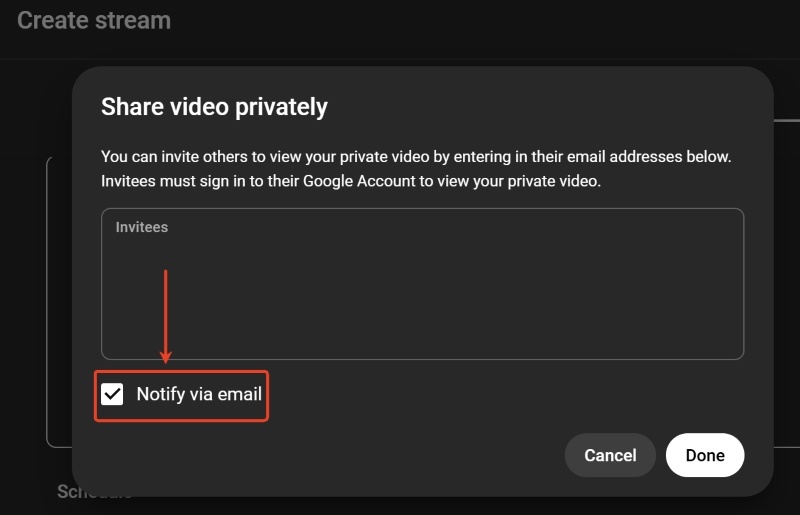 youtube private streaming add invited viewers