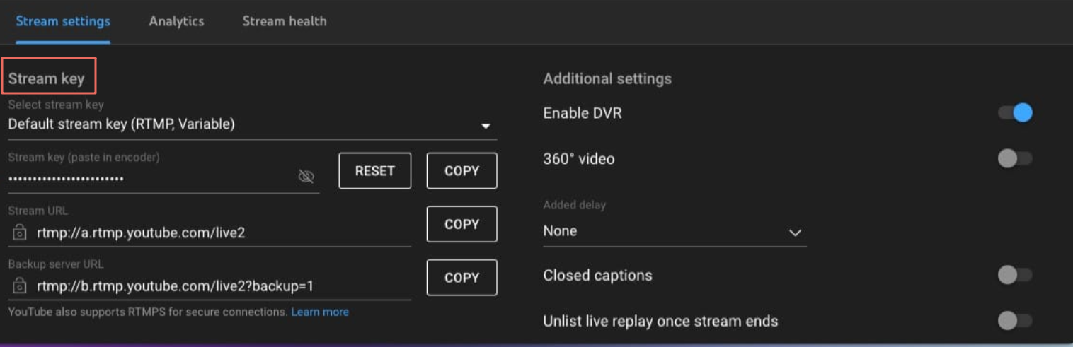 youtube streaming key